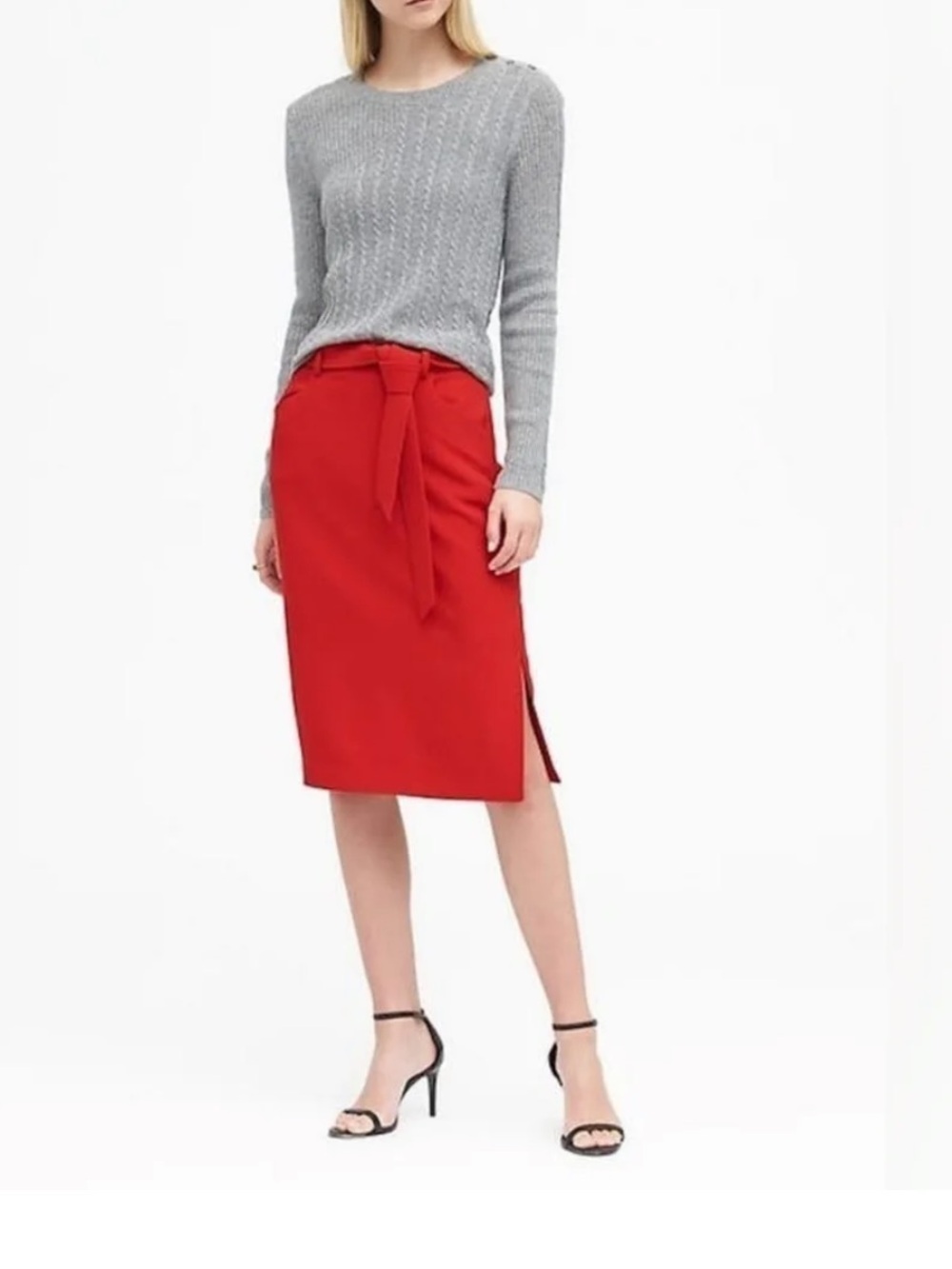 NWOT Banana Republic Red Tie-Waist Midi Pencil Skirt